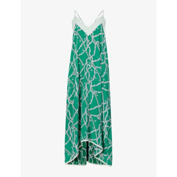 Zadig & Voltaire Risty Green chain 100% Silk Racerback Midi Slip Dress, size Sm - Picture 2 of 11